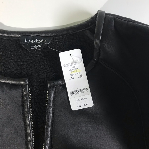 BEBE $229 black long sherpa long coat - Picture 6 of 8